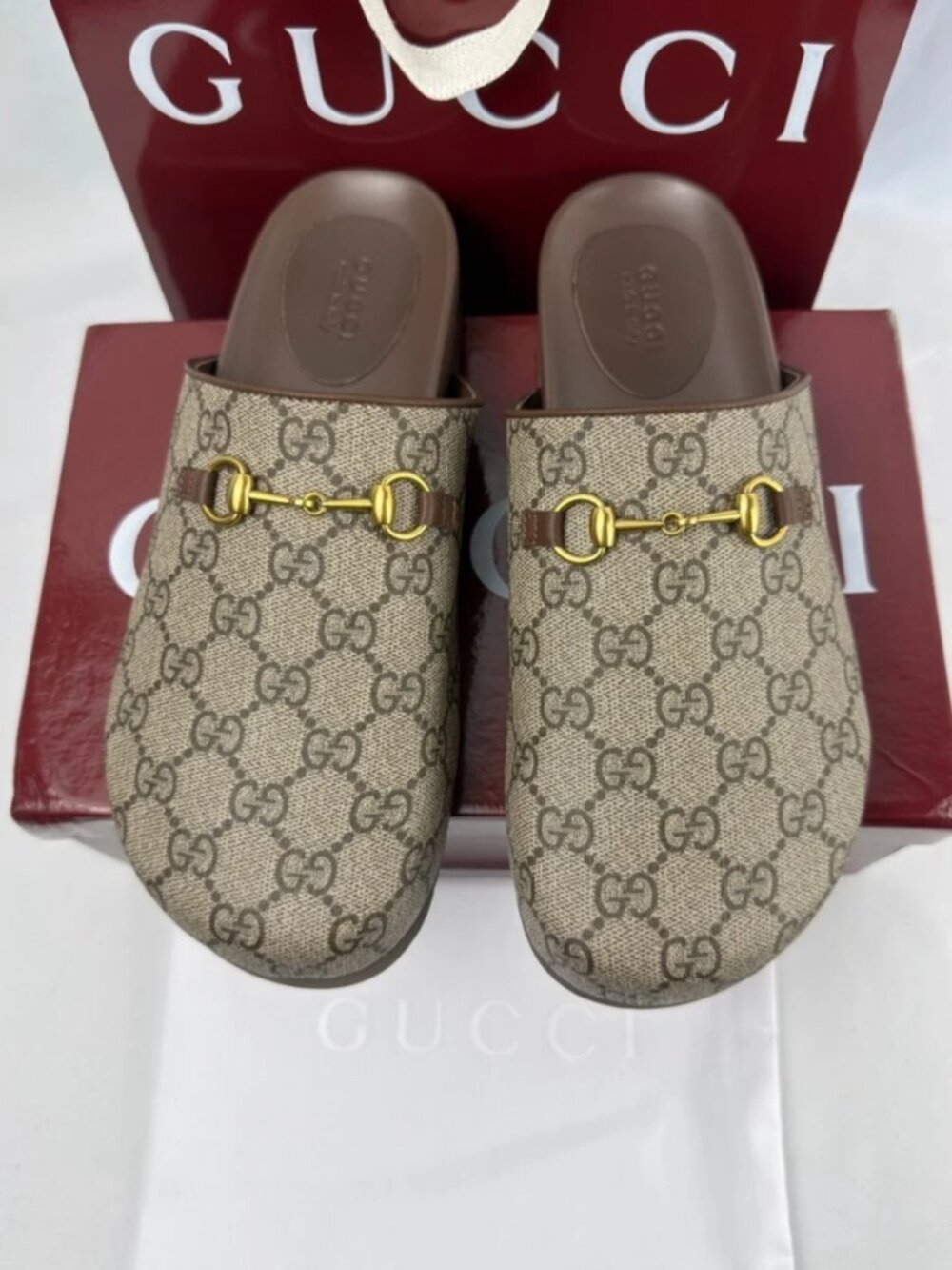 Gucci Clogs Horsebit Detail Canvas Mules